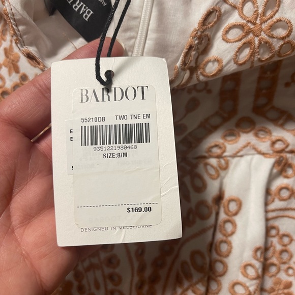 Brand new! sold out! Bardot broderie flippy hem mini dress in taupe - Picture 6 of 7